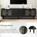 ON-TREND Retro Design TV Stand Fluted Glass Doors for TVs Up to 78'', Practical Media Console WF325997AAB