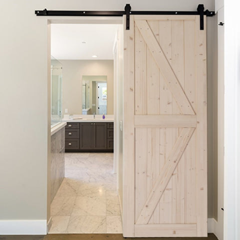 ZUN 30 in. x 84 in. Unfinished Sliding Barn Door with 5.5FT Barn Door Hardware Kit & Handle ,K 00932362