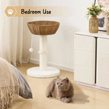 Handwoven Cat Tree Tower - Natural Material Cat Condo with Nest Basket Bed, Cotton Scratching Post, 21946078