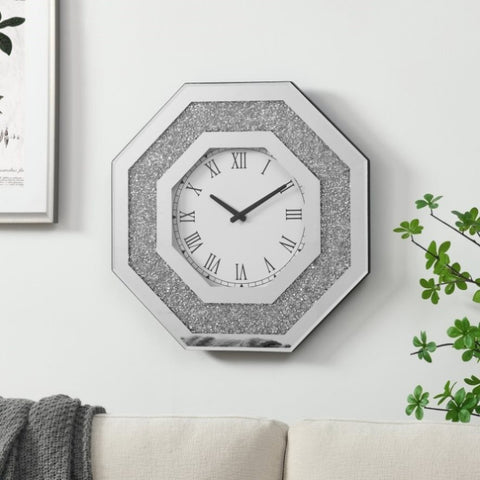 ZUN Octagonal Mirror Wall Clocks and Artificial Gemstone Wall Clocks W1005P190043