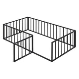 ZUN Twin Size Metal Floor Bed Frame with Fence and Door, Black 72444433