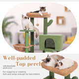 ZUN Cactus Cat Tree Cat Tower with Sisal Covered Scratching Post and Cozy Condo Cat Climbing Stand with 52187964