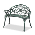 ZUN Outdoor Cast Aluminum Patio Bench, Porch Bench Chair with Curved Legs Rose Pattern, Antique Green 56157164