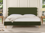 Stockholm Modern Wavy Headboard Platform Bed, Queen, Olive Green Performance Velvet B2719P238204