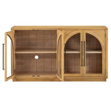 4-Door Large Storage Sideboard Buffet Cabinet with Glass Doors, Arched Cabinet with Adjustable 40712031