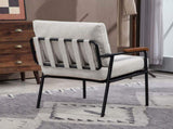 Modern Accent Chair with Natural Wood Armrests Black Metal Frame, Light Beige Upholstered Seat W2215P248476