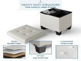Ottoman with Storage Bench, 15-inch Foot Stool Storage Ottoman, Leather, White 02794583
