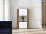 Kasaan Bookcase with Upper and Lower Doors, Open Display Shelves and Vertical Storage Design, B097P474311