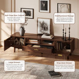 Wood Fashionable TV Stand for 75" TVs, TV Cabinet with Soft-Closing Door and Drop-Down Door Cabinet, N710P257619P