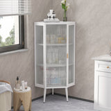 22.25'' Floor Coner Cabinet,Three Tiers with Tempered Glass Doors and Storage Shelves for Bathroom, W757P180793