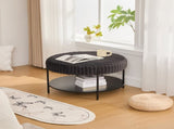 30.9"Wide Upholstered Round Ottoman Coffee Table Foot Rest with Black Metal Legs, Footstool with W3098P296974