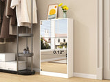 ZUN Modern Shoe Cabinet with Small Mirror Edge Gap, Mirror Shoe Rack Organizer with 3 Flip Drawers, Shoe W760P206377