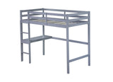 Twin High Loft Bed, Rubber Wood Loft Bed with Safety Guardrail, built-in desk, ladder,Grey W504P206978