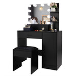 ZUN FCH Large Vanity Set with 10 LED Bulbs, Makeup Table with Cushioned Stool, 3 Storage Shelves 1 67872375