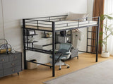 Twin Size Metal Loft Bed with Desk and Storage Shelves, Full-length Guardrails, Loft Bed Frame for 52452716