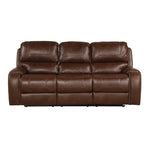 ZUN Achern Brown Leather-Air Nailhead Manual Reclining 3-Piece Sofa Set T2574P198808