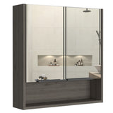 ZUN Jaspe Mirror Cabinet, Three Internal Shelves, One Open Shelf, Double Door Cabinet -Light Gray B20091915