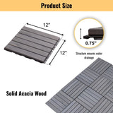 30 PCS Interlocking Deck Tiles Striped Pattern, 12" x 12" Square Light Gray Acacia Hardwood Outdoor 37935007