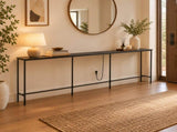 Console Table with Power Outlet, 94.5"7.9"31.1", MDF with Melamine Veneer & Metal Frame, Black 55035818