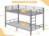 Grey Twin Bunk Bed Square Tube High Guardrail Side Ladder Opening Iron Bed 52361693
