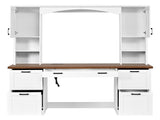 Farmhouse Arched Computer Desk with Hutch, Mid-Century Walnut Home Office Workstation with Charging 49828555
