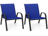 Navy 2 Pack Stackable Patio Dining Chairs, Ergonomic Steel Frame Breathable Fabric Outdoor Chairs 74390059