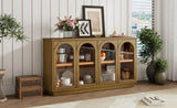 TREXM 4-Door Large Storage Buffet Cabinet with Glass Doors, Arched Cabinet with Adjustable Shelves N715P247544D