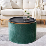 ZUN 2-Piece Set Round Chenille Storage Ottoman, Equipped with a Drum Shaped Small Stool, Storage Space, W487P179603