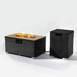 ZUN Rattan Fire Pit Table with Propane Tank Holder, Fire Table with Ceramic Tile Table Top W853P202194