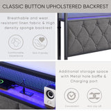 King Bed Frame Storage Headboard, Charging Station and LED Lights, Upholstered Platform Bed W1916124806