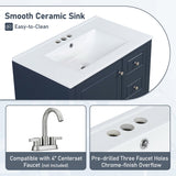 30" Bathroom Vanity with Sink, One Door with Shelf and Three Drawers, Soft Close Door, Blue N759P225994C