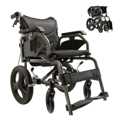 Foldable lightweight wheelchair. Equipped with double hand brakes. Adult wheelchair. Weighs only 27 W3121P297511