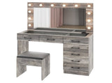 Vanity Desk Set with Large Lighted Mirror and Powre Outlet, Glass Top Makeup with 7 Drawers, 18348997