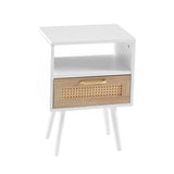 15.75" Rattan End table with drawer and solid wood legs, Modern nightstand, side table for living 64942501