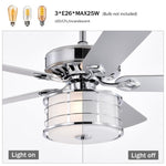 ZUN 52" 3-Light Chrome Drum Shade LED Ceiling Fan + Remote, Traditional Farmhouse Rustic Industrial W1592P152990