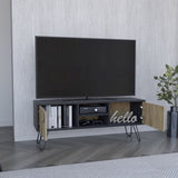 ZUN Huna Hairpin Legs TV Stand, Dual-Tone with 2 Doors and Open Shelves B200P173203