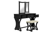 Unique Modern Bedroom Vanity w Stool Foldable Mirror Drawers Black Color MDF Veneer 1pc Vanity B011P354536