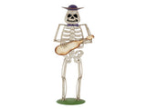 Halloween Skeleton Guitar Yard Decoration, 61.8 Inch Metal Skeleton Statue with Purple Hat and Bow N769P511208G