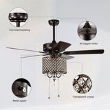 ZUN 52'' Classical Crystal Ceiling Fan Lamp,3 Speed , 5 Reversible Blades for Living Room, Dining Room, W1592P181990