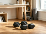 Hex Rubber Dumbbell Set No-Roll Hexagonal End Construction for Strength Training 74051487