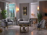Vanessa Loveseat in Grey and Gold with Fabric button-tufted velvet upholstery Finish 698781499122