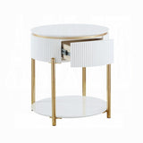White High Gloss and Gold End Table with Metal Leg B062P209067