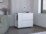 Bar Cart Two Pull-Down Door Cabinets and Two Open Shelves,White B097P167409