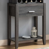 ZUN Wine Bar Cabinet, Kitchen Storage Cabinet with Drawer and Open Shelves, Distressed Grey B107130945