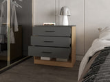 ZUN Lowrys Dresser with 3 Drawers and Open Shelf, Natural Oak and Matt Grey B128P263723