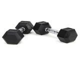 15LB HDRS Rubber Coated Solid Cast Iron Dumbbell with Contoured Chrome Handle, Hexagon 48676045
