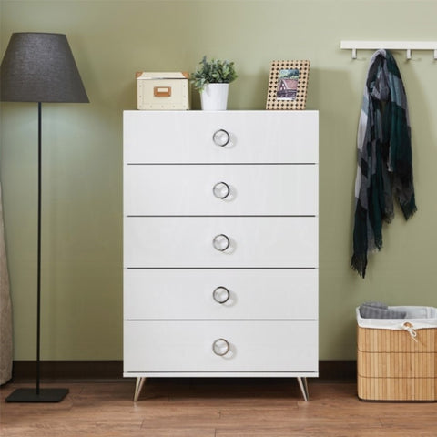 ZUN White 5-Drawer Chest with Ring Pull Handles B062P209030