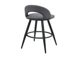 Lottech Swivel Bar Stool in Black Metal with Gray Faux Leather B2736P354271