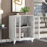 Modern Living Room Cabinet Storage Organizer with 2 Glass Doors and Adjustable Shelf White W409128109