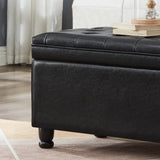 ZUN Upholstered tufted button storage bench ,Faux leather entry bench with spindle wooden legs, Bed W2186P151305